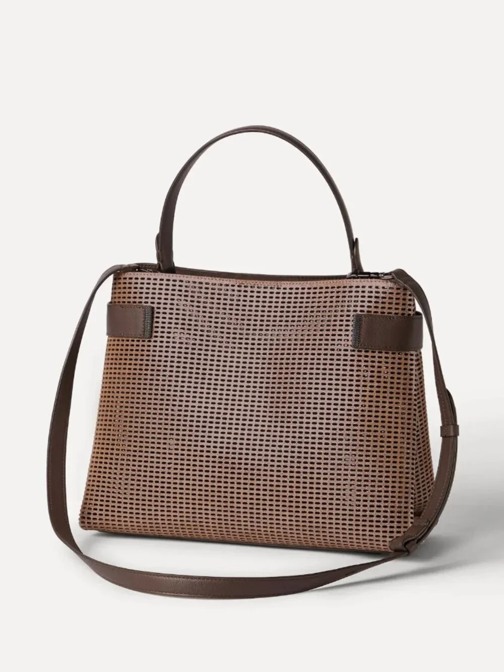 Brunello Cucinelli Essence Bag Brown Metallic Top Handle Monili Crossbody New